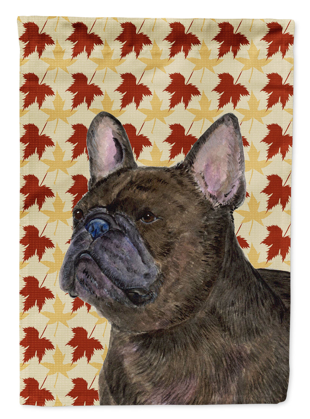 French Bulldog Fall Leaves Portrait House Flag 28x40 Porch Sleeve Pole Decorative Outside Yard Banner Artwork Wall Hanging, Polyester