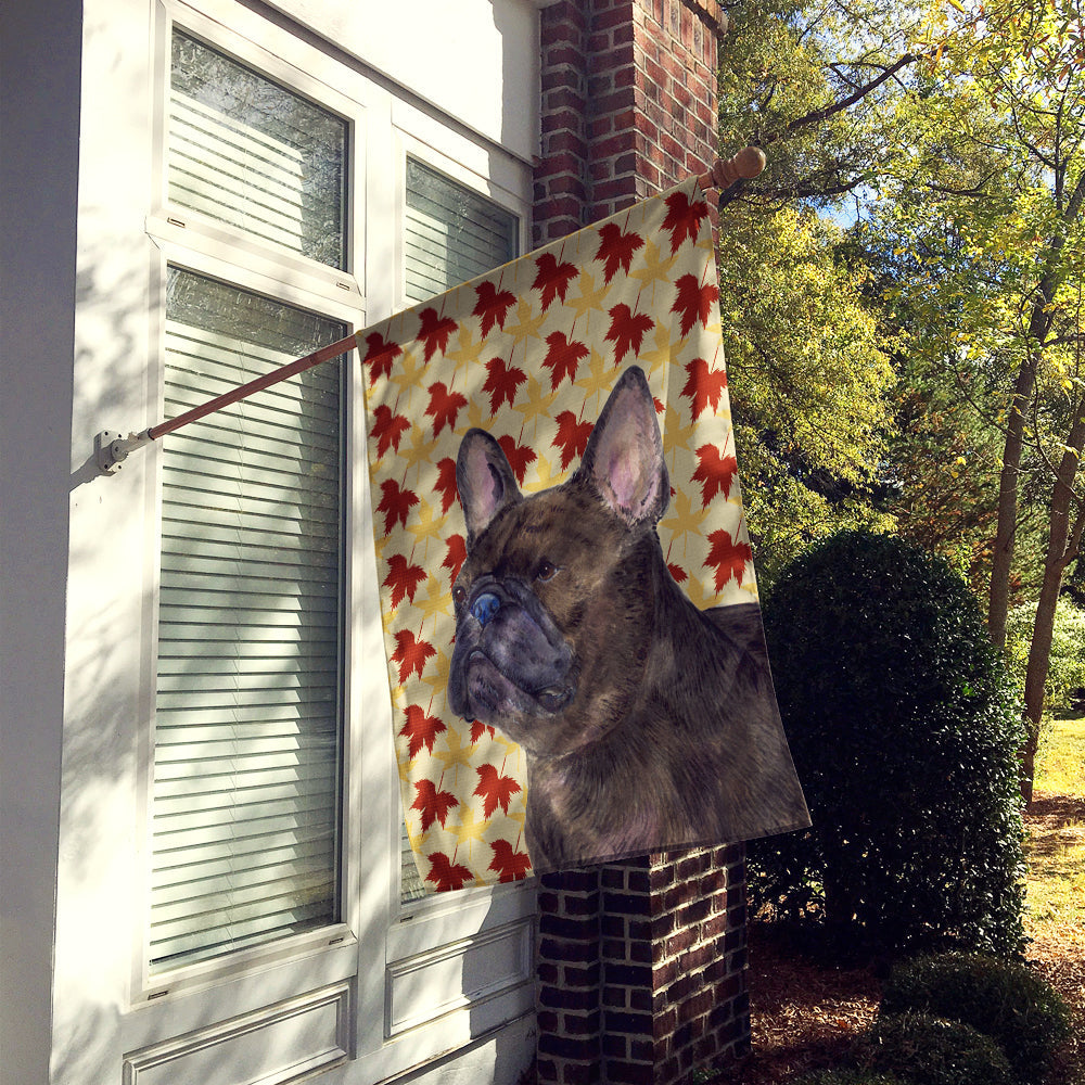 French Bulldog Fall Leaves Portrait House Flag 28x40 Porch Sleeve Pole Decorative Outside Yard Banner Artwork Wall Hanging, Polyester