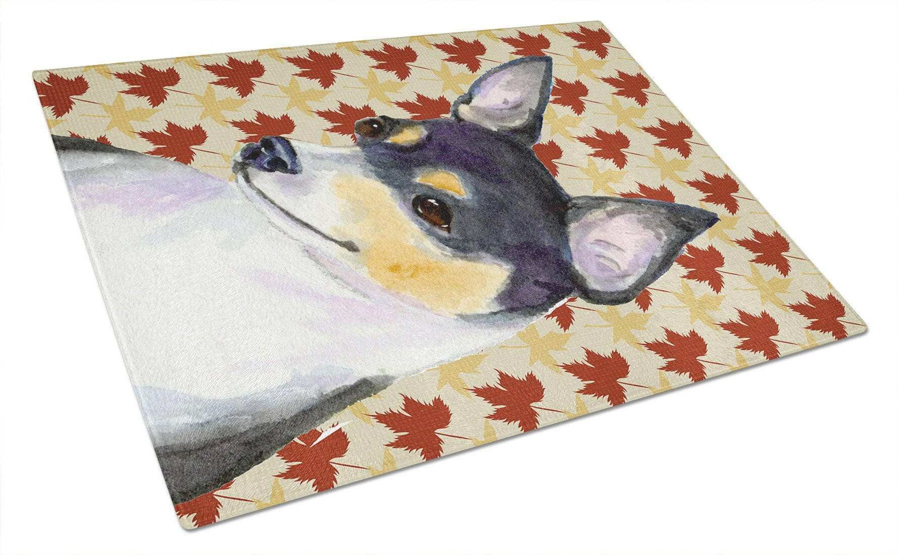 Chihuahua Fall Leaves Portrait Cutting Board Tempered Glass Kitchen Cutting Surface, Heat Resistant Chopping, Non-Slip Feet, Food Prep & Serving