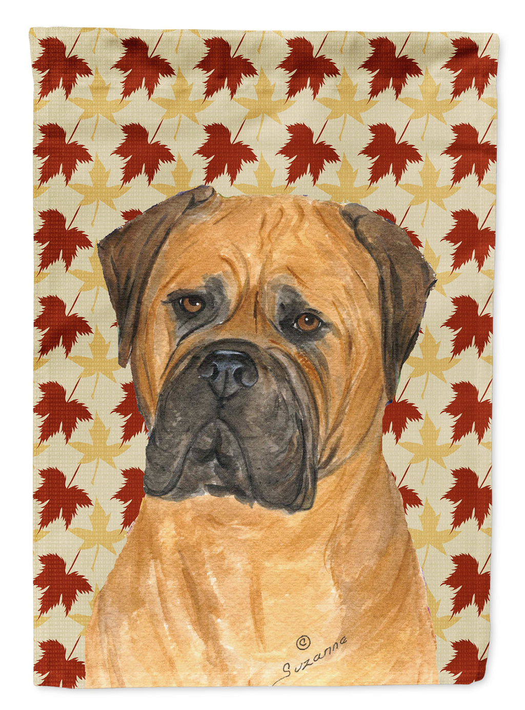 Bullmastiff Fall Leaves Portrait House Flag 28x40 Porch Sleeve Pole Decorative Outside Yard Banner Artwork Wall Hanging, Polyester