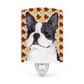 Boston Terrier Fall Leaves Portrait Ceramic Night Light Compact, UL-Certified, Ideal for Bedroom, Bathroom, Nursery, Hallway, Kitchen, 6x4x3, Multicolor