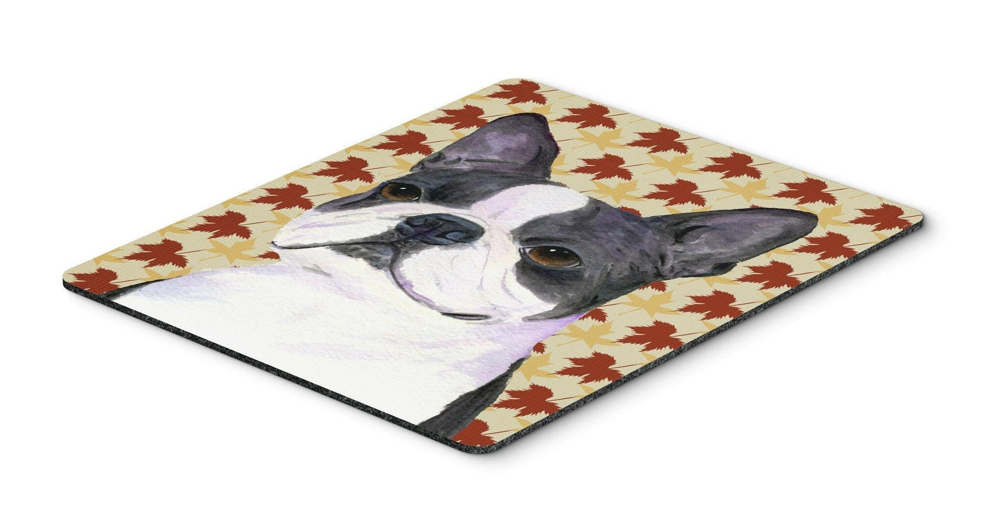 Boston Terrier Fall Leaves Portrait Mouse Pad, Heat Resistant Trivet Hot Pad , Non Slip Rubber Desk Mat, Kitchen Counter Protector, Home Office Decor Gift