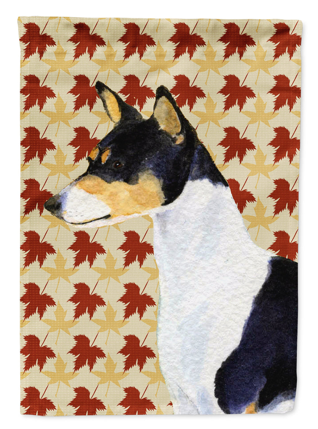 Basenji Fall Leaves Portrait House Flag 28x40 Porch Sleeve Pole Decorative Outside Yard Banner Artwork Wall Hanging, Polyester