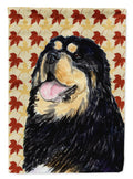 Tibetan Mastiff Fall Leaves Portrait House Flag 28x40 Porch Sleeve Pole Decorative Outside Yard Banner Artwork Wall Hanging, Polyester
