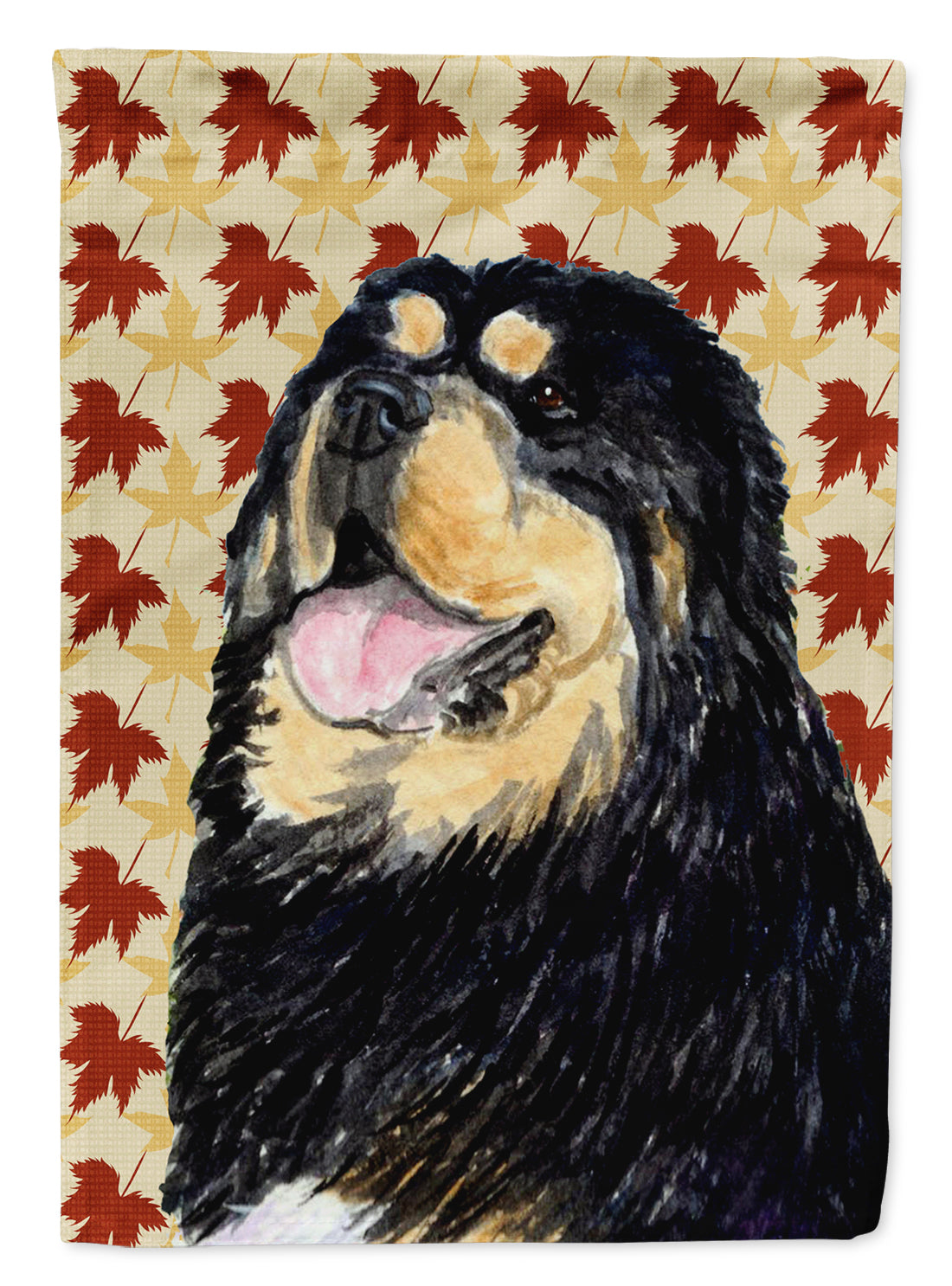 Tibetan Mastiff Fall Leaves Portrait House Flag 28x40 Porch Sleeve Pole Decorative Outside Yard Banner Artwork Wall Hanging, Polyester