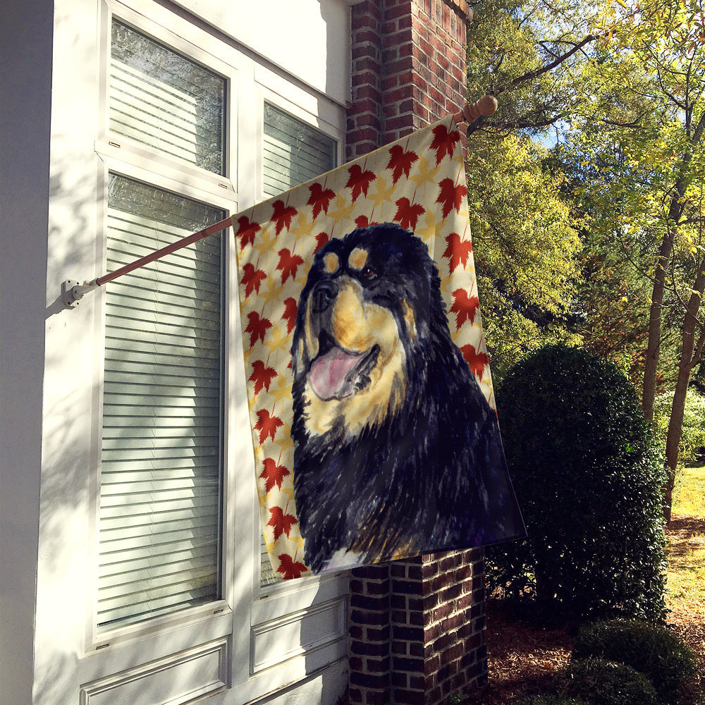 Tibetan Mastiff Fall Leaves Portrait House Flag 28x40 Porch Sleeve Pole Decorative Outside Yard Banner Artwork Wall Hanging, Polyester
