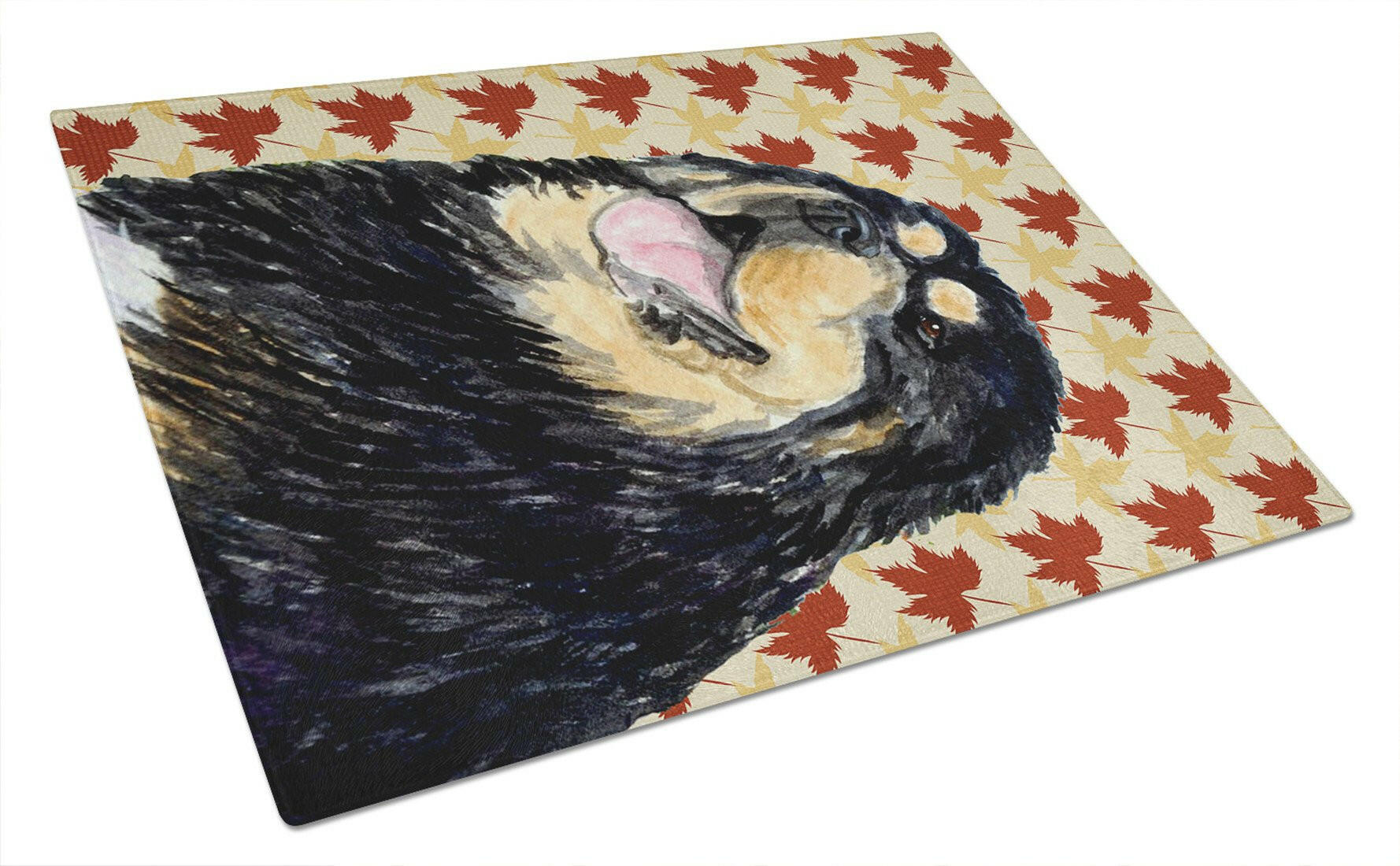 Tibetan Mastiff Fall Leaves Portrait Cutting Board Tempered Glass Kitchen Cutting Surface, Heat Resistant Chopping, Non-Slip Feet, Food Prep & Serving