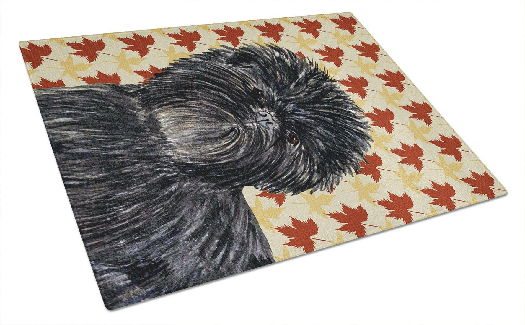 Affenpinscher Fall Leaves Portrait Cutting Board Tempered Glass Kitchen Cutting Surface, Heat Resistant Chopping, Non-Slip Feet, Food Prep & Serving