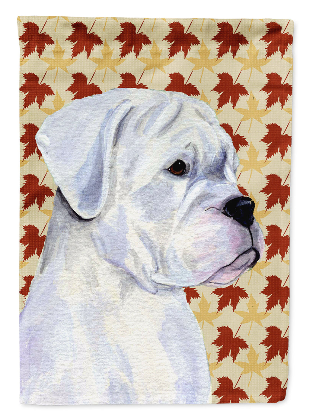 Boxer White Fall Leaves Portrait House Flag 28x40 Porch Sleeve Pole Decorative Outside Yard Banner Artwork Wall Hanging, Polyester