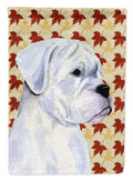 Boxer White Fall Leaves Portrait House Flag 28x40 Porch Sleeve Pole Decorative Outside Yard Banner Artwork Wall Hanging, Polyester