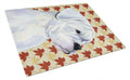 Boxer White Fall Leaves Portrait Cutting Board Tempered Glass Kitchen Cutting Surface, Heat Resistant Chopping, Non-Slip Feet, Food Prep & Serving