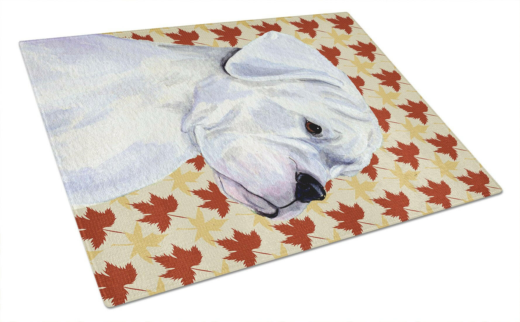 Boxer White Fall Leaves Portrait Cutting Board Tempered Glass Kitchen Cutting Surface, Heat Resistant Chopping, Non-Slip Feet, Food Prep & Serving