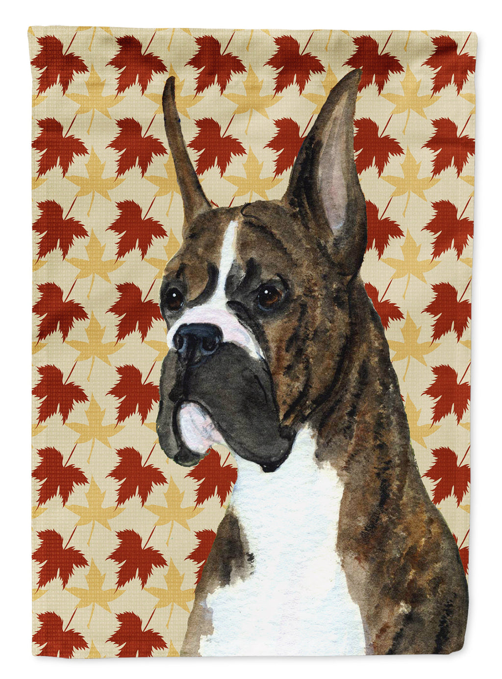 Boxer Brindle Fall Leaves Portrait House Flag 28x40 Porch Sleeve Pole Decorative Outside Yard Banner Artwork Wall Hanging, Polyester