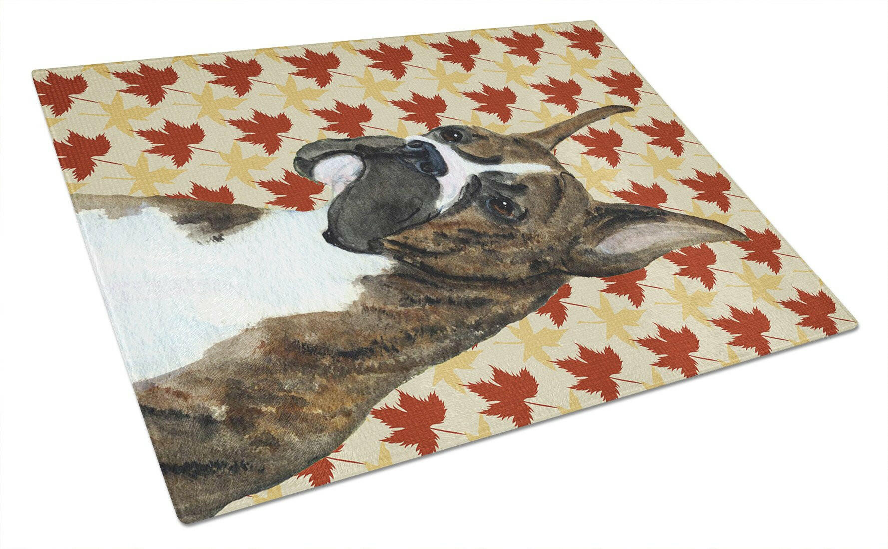 Boxer Brindle Fall Leaves Portrait Cutting Board Tempered Glass Kitchen Cutting Surface, Heat Resistant Chopping, Non-Slip Feet, Food Prep & Serving