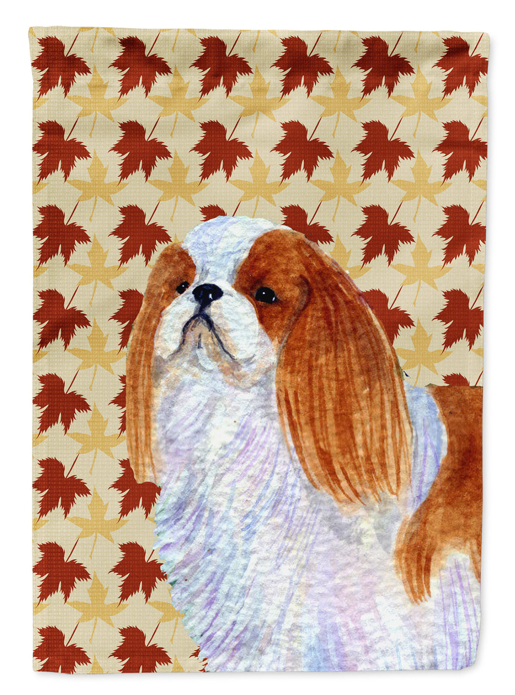 English Toy Spaniel Fall Leaves Portrait House Flag 28x40 Porch Sleeve Pole Decorative Outside Yard Banner Artwork Wall Hanging, Polyester