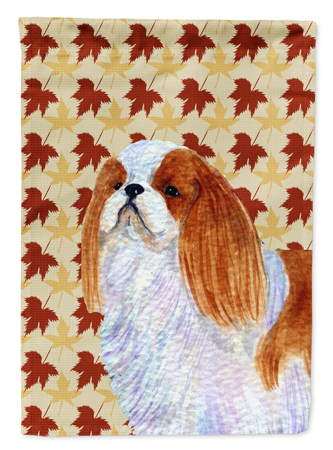 English Toy Spaniel Fall Leaves Portrait House Flag 28x40 Porch Sleeve Pole Decorative Outside Yard Banner Artwork Wall Hanging, Polyester