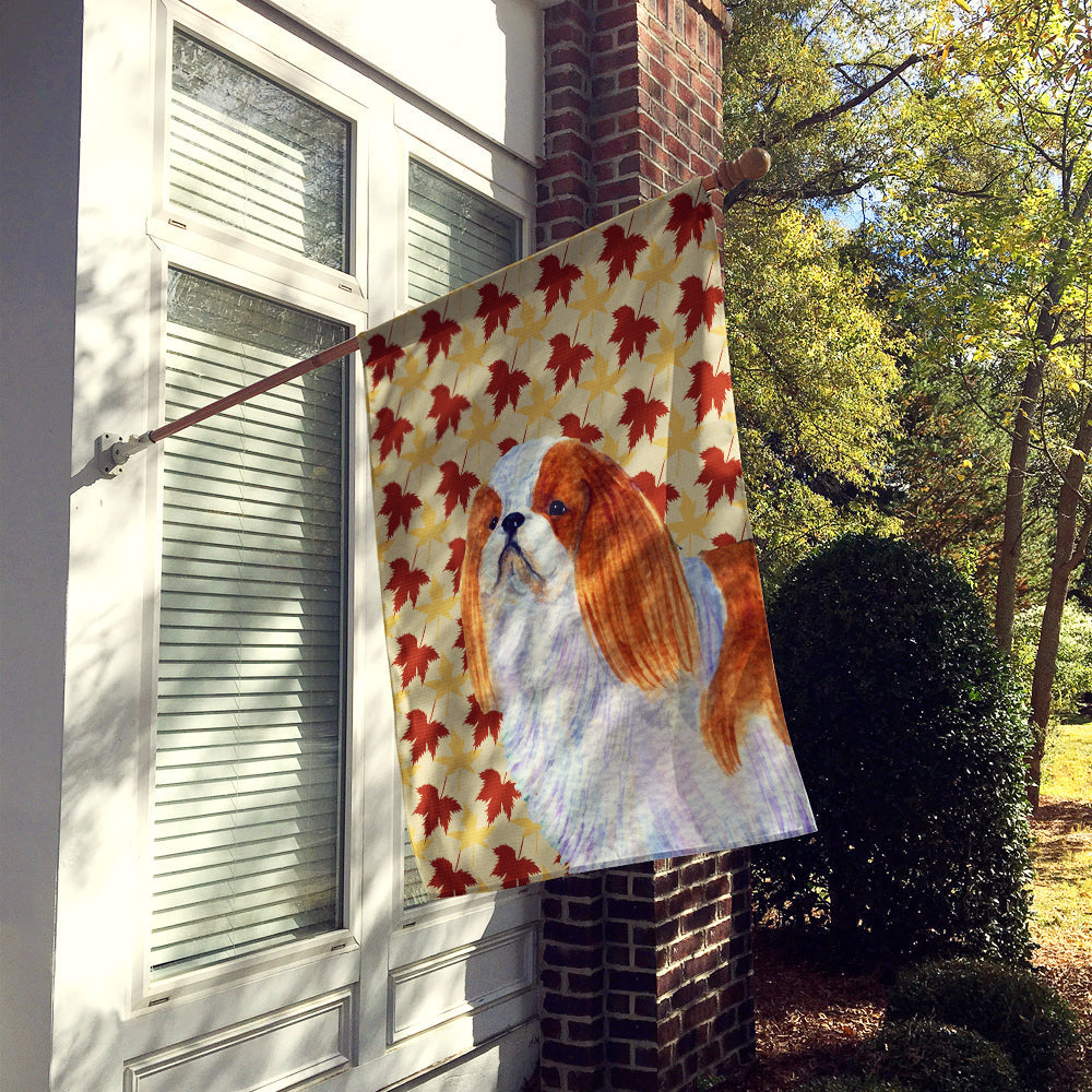 English Toy Spaniel Fall Leaves Portrait House Flag 28x40 Porch Sleeve Pole Decorative Outside Yard Banner Artwork Wall Hanging, Polyester