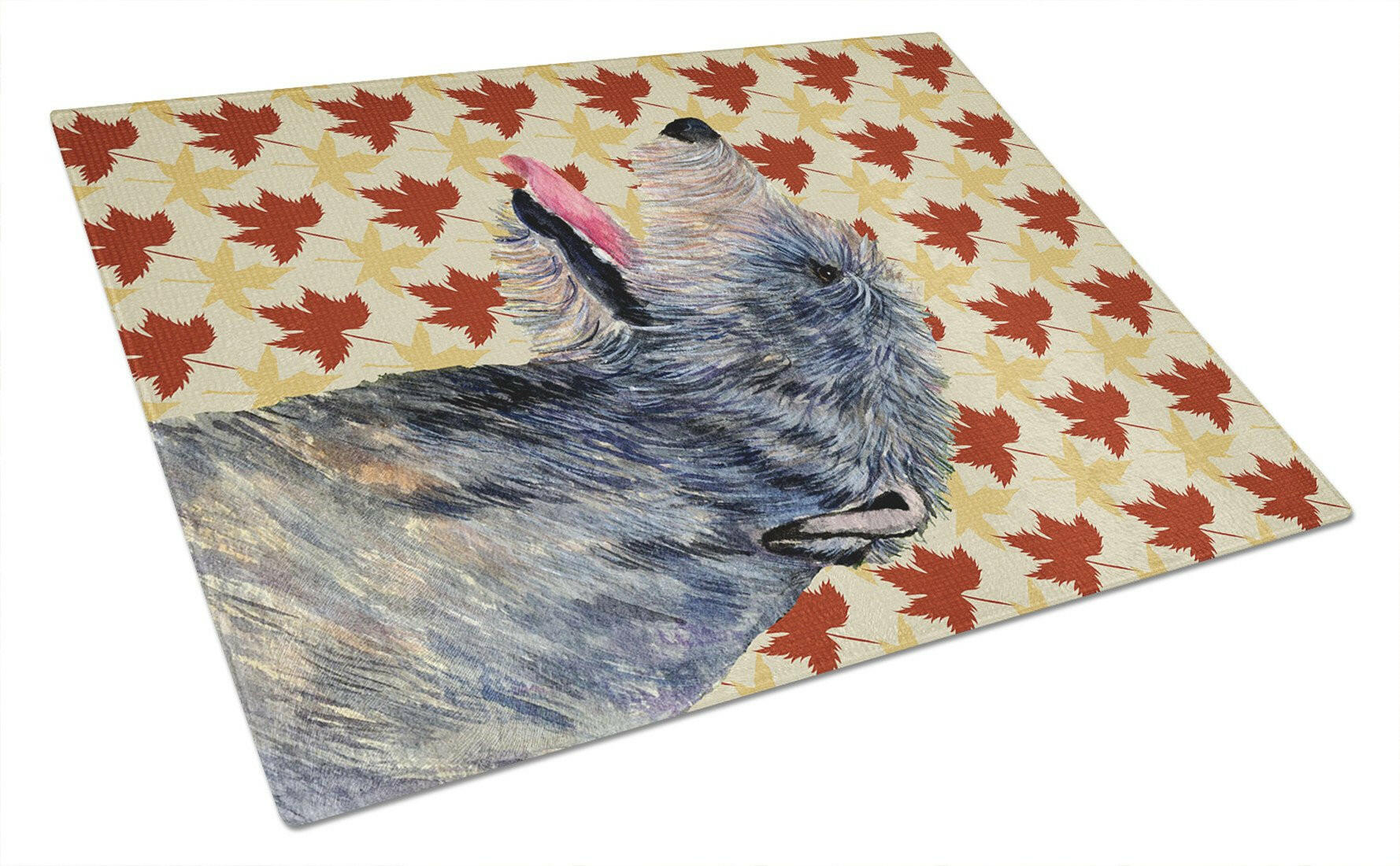 Irish Wolfhound Fall Leaves Portrait Cutting Board Tempered Glass Kitchen Cutting Surface, Heat Resistant Chopping, Non-Slip Feet, Food Prep & Serving