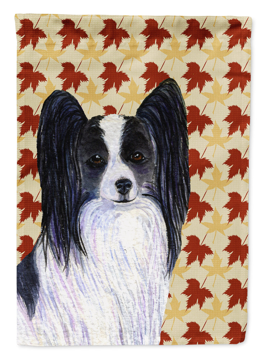 Papillon Fall Leaves Portrait House Flag 28x40 Porch Sleeve Pole Decorative Outside Yard Banner Artwork Wall Hanging, Polyester