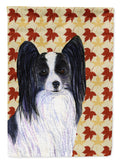 Papillon Fall Leaves Portrait House Flag 28x40 Porch Sleeve Pole Decorative Outside Yard Banner Artwork Wall Hanging, Polyester