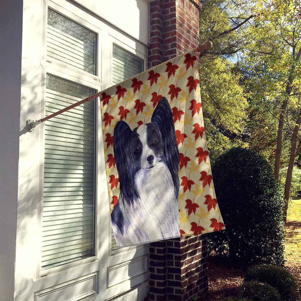 Papillon Fall Leaves Portrait House Flag 28x40 Porch Sleeve Pole Decorative Outside Yard Banner Artwork Wall Hanging, Polyester