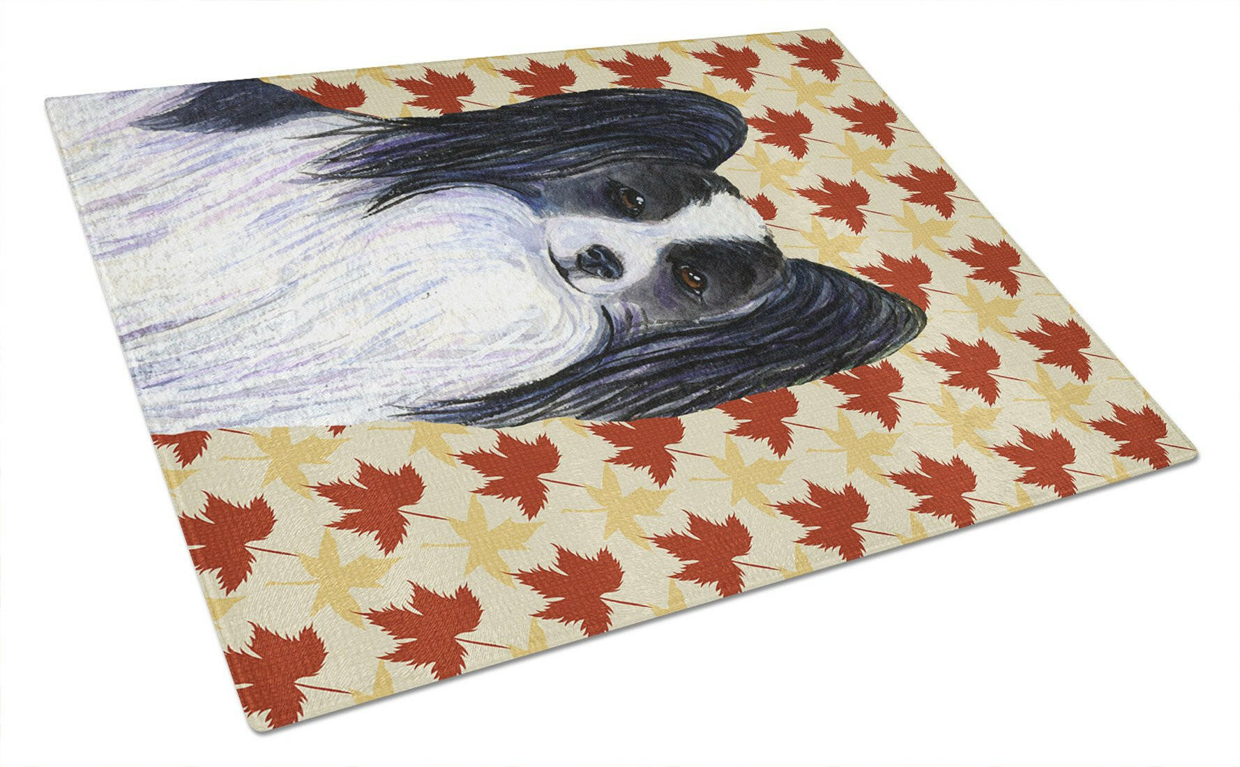 Papillon Fall Leaves Portrait Cutting Board Tempered Glass Kitchen Cutting Surface, Heat Resistant Chopping, Non-Slip Feet, Food Prep & Serving