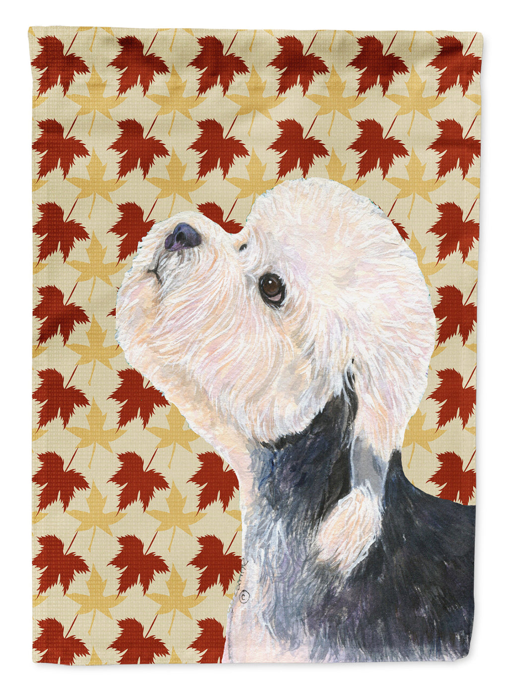 Dandie Dinmont Terrier Fall Leaves Portrait House Flag 28x40 Porch Sleeve Pole Decorative Outside Yard Banner Artwork Wall Hanging, Polyester
