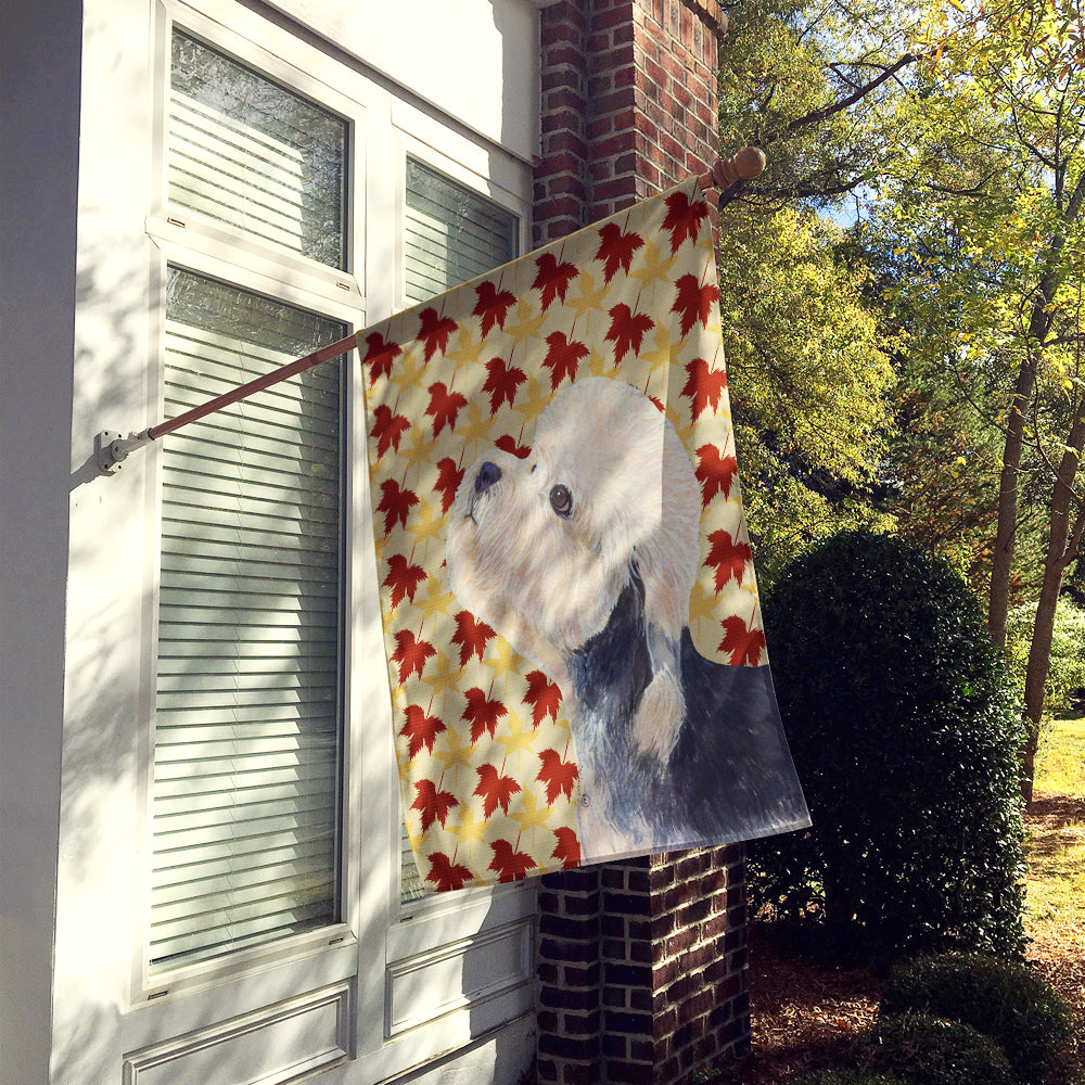 Dandie Dinmont Terrier Fall Leaves Portrait House Flag 28x40 Porch Sleeve Pole Decorative Outside Yard Banner Artwork Wall Hanging, Polyester