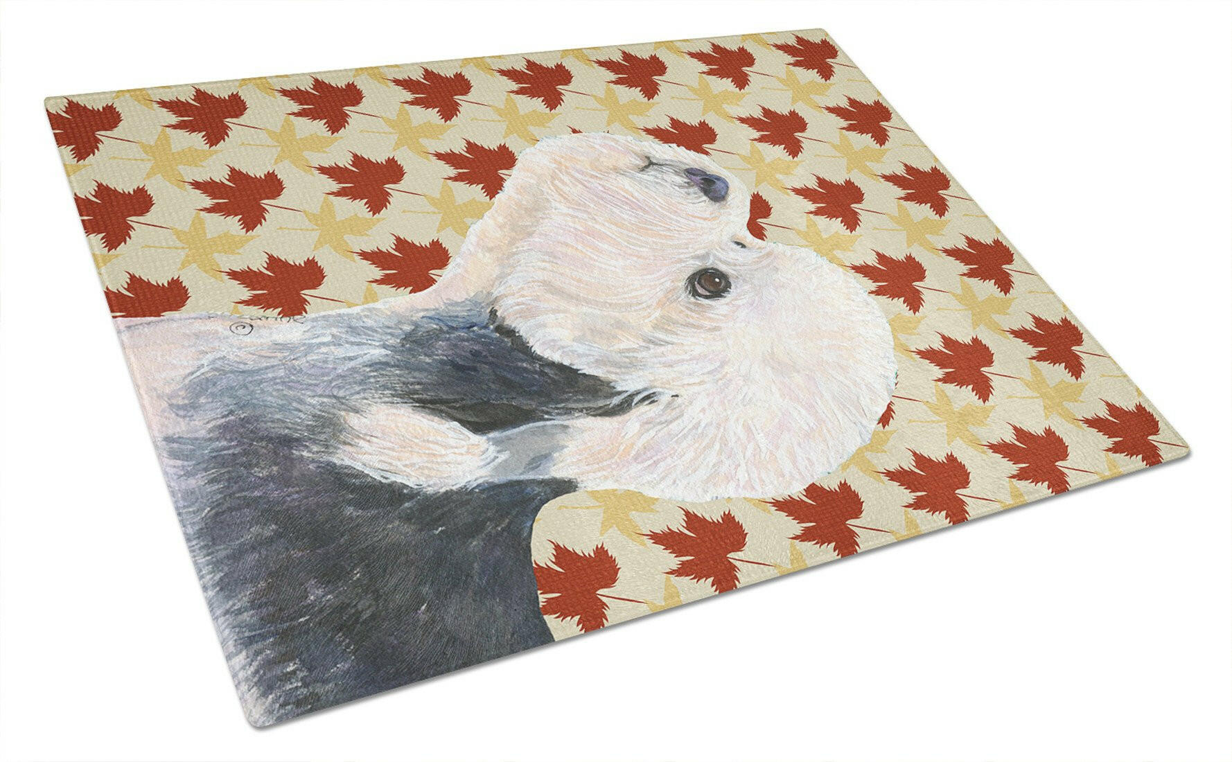 Dandie Dinmont Terrier Fall Leaves Portrait Cutting Board Tempered Glass Kitchen Cutting Surface, Heat Resistant Chopping, Non-Slip Feet, Food Prep & Serving