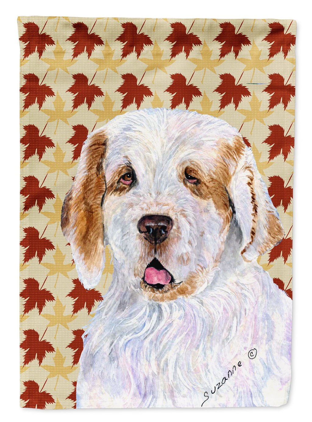 Clumber Spaniel Fall Leaves Portrait House Flag 28x40 Porch Sleeve Pole Decorative Outside Yard Banner Artwork Wall Hanging, Polyester