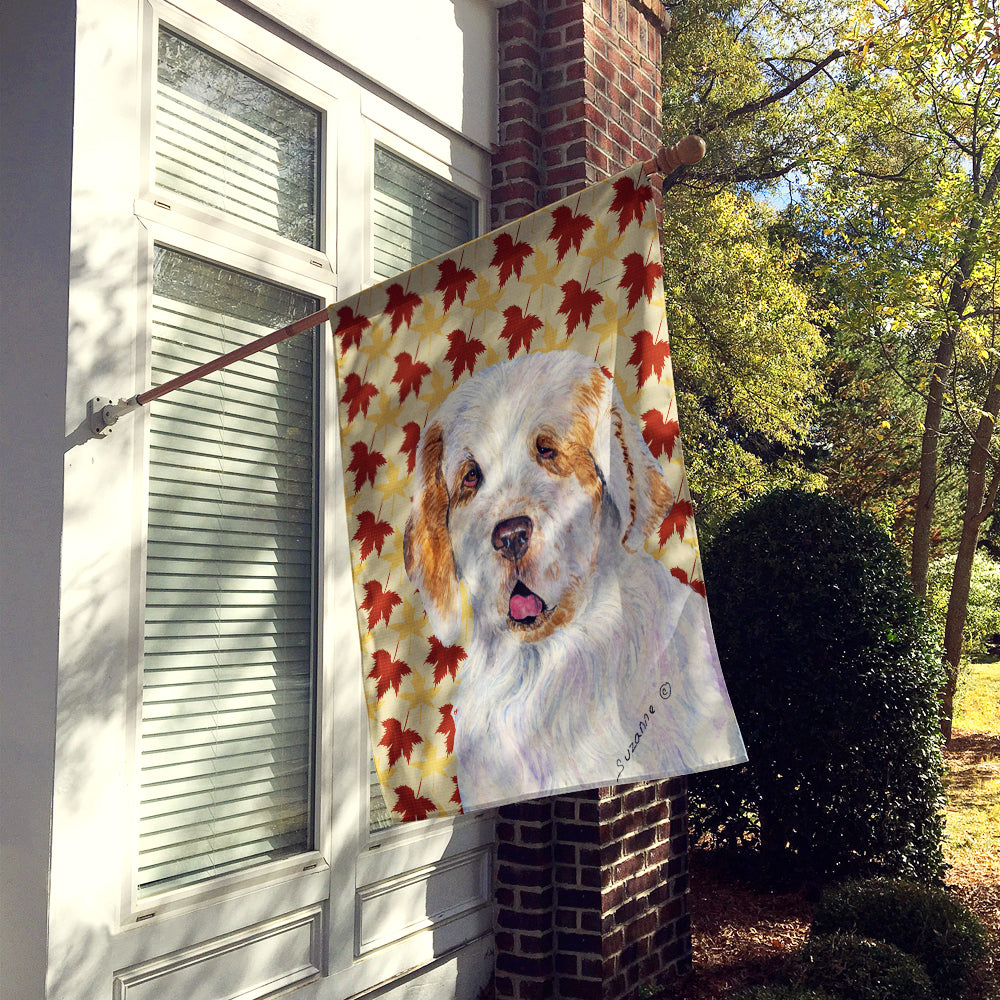 Clumber Spaniel Fall Leaves Portrait House Flag 28x40 Porch Sleeve Pole Decorative Outside Yard Banner Artwork Wall Hanging, Polyester