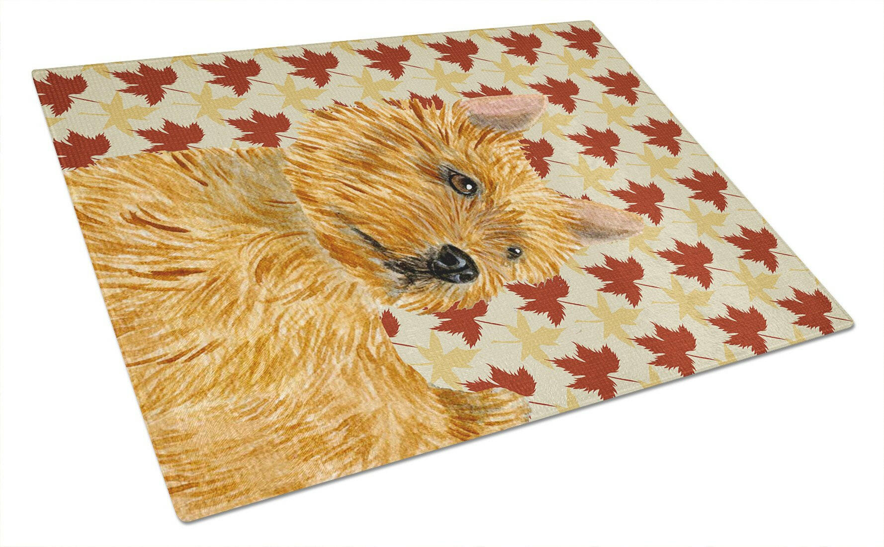 Norwich Terrier Fall Leaves Portrait Cutting Board Tempered Glass Kitchen Cutting Surface, Heat Resistant Chopping, Non-Slip Feet, Food Prep & Serving