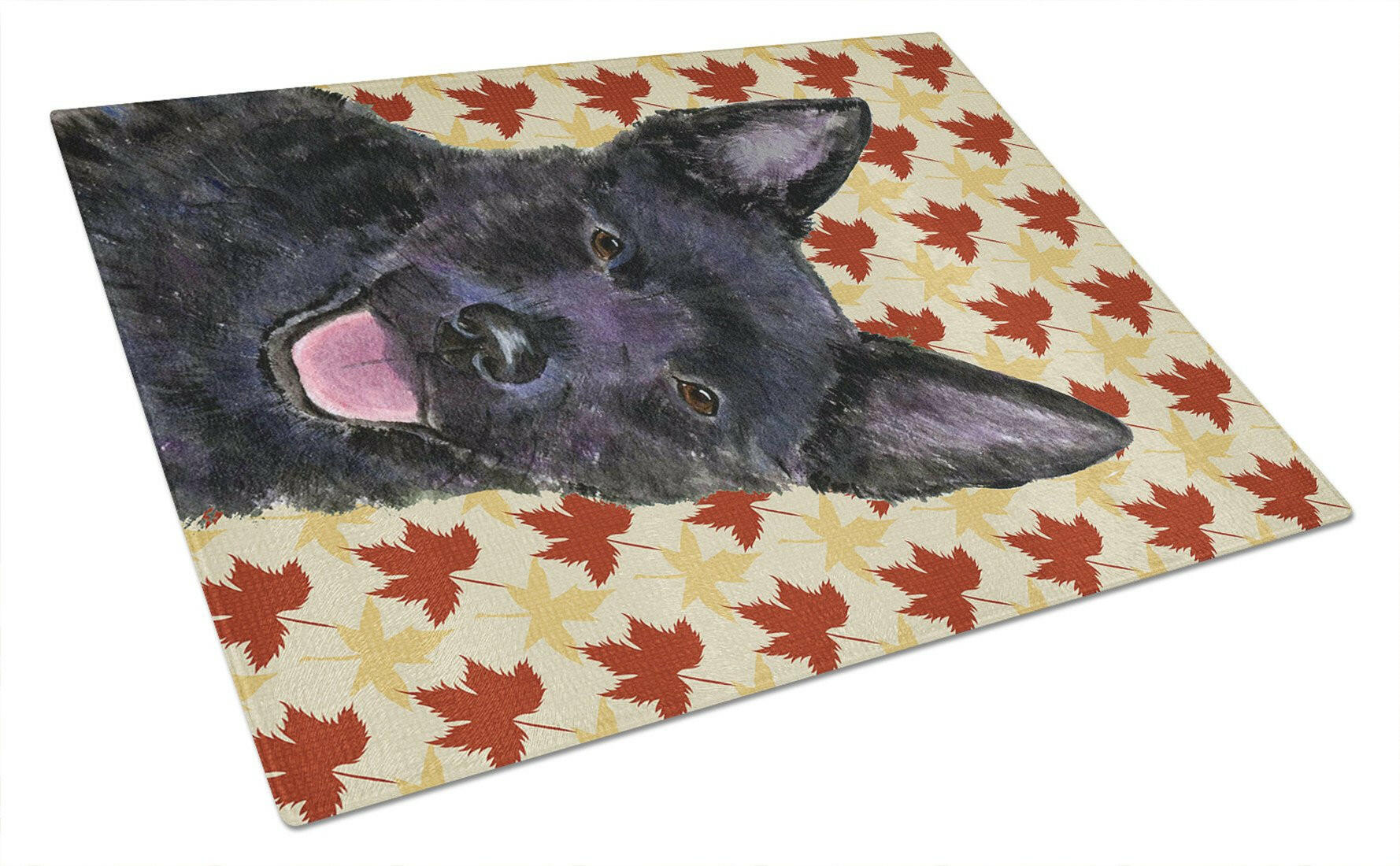 Australian Kelpie Fall Leaves Portrait Cutting Board Tempered Glass Kitchen Cutting Surface, Heat Resistant Chopping, Non-Slip Feet, Food Prep & Serving