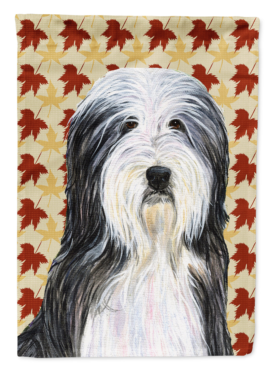 Bearded Collie Fall Leaves Portrait House Flag 28x40 Porch Sleeve Pole Decorative Outside Yard Banner Artwork Wall Hanging, Polyester