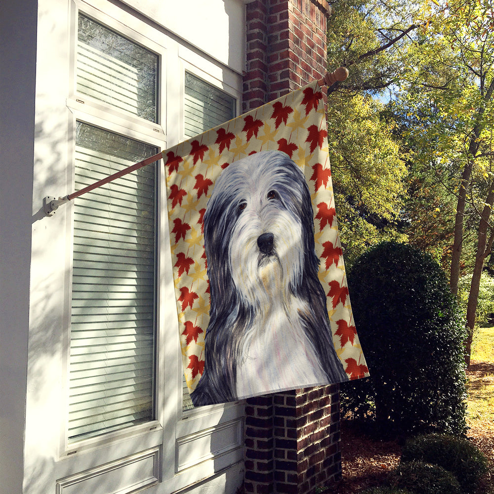 Bearded Collie Fall Leaves Portrait House Flag 28x40 Porch Sleeve Pole Decorative Outside Yard Banner Artwork Wall Hanging, Polyester