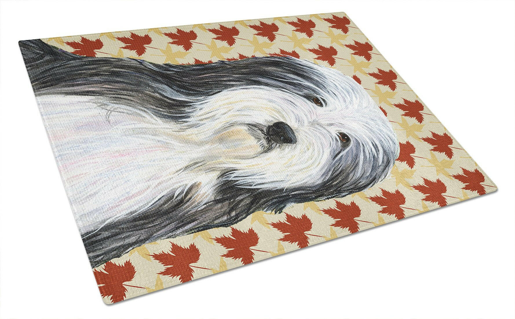 Bearded Collie Fall Leaves Portrait Cutting Board Tempered Glass Kitchen Cutting Surface, Heat Resistant Chopping, Non-Slip Feet, Food Prep & Serving