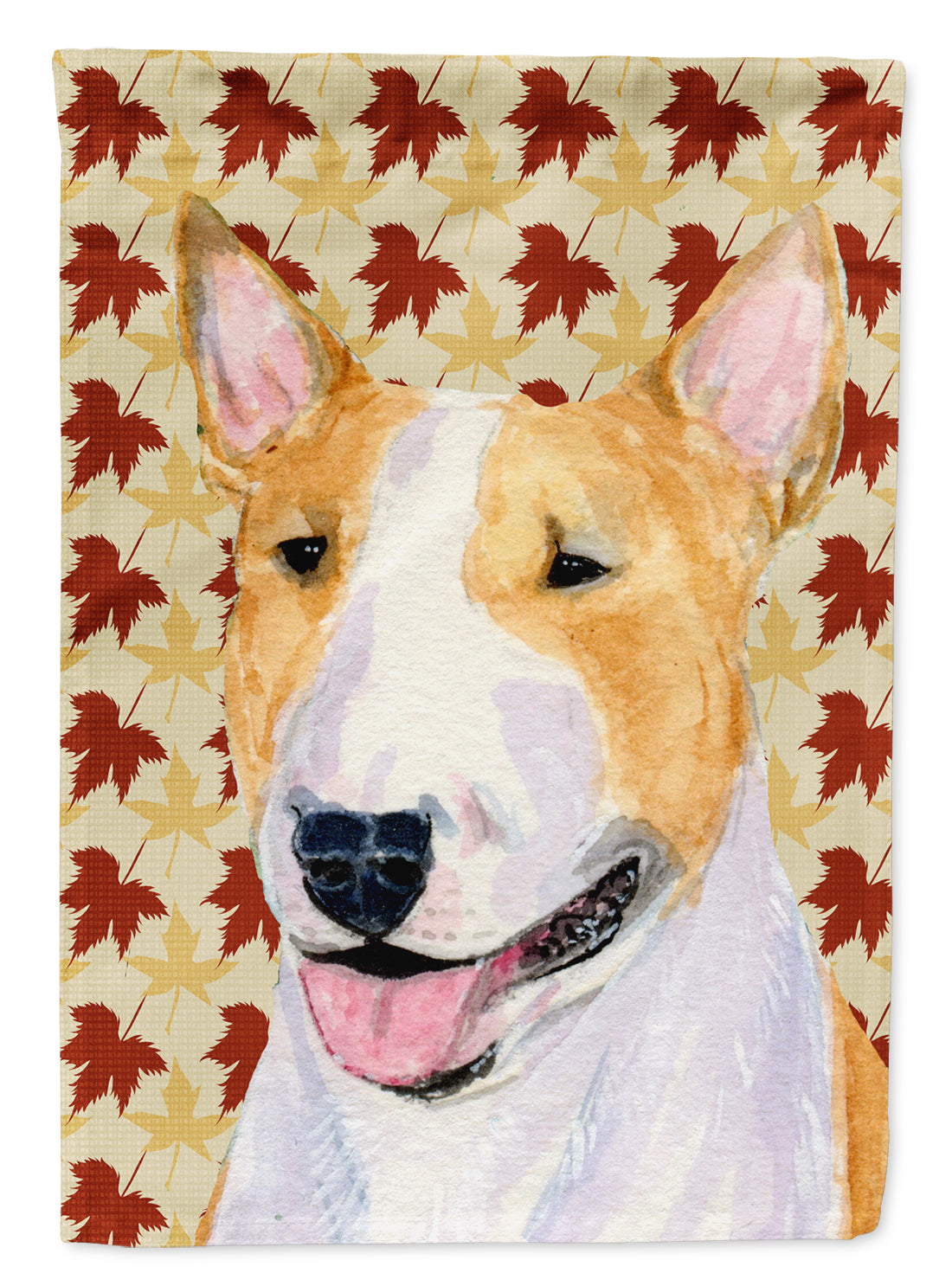 Bull Terrier Fall Leaves Portrait House Flag 28x40 Porch Sleeve Pole Decorative Outside Yard Banner Artwork Wall Hanging, Polyester