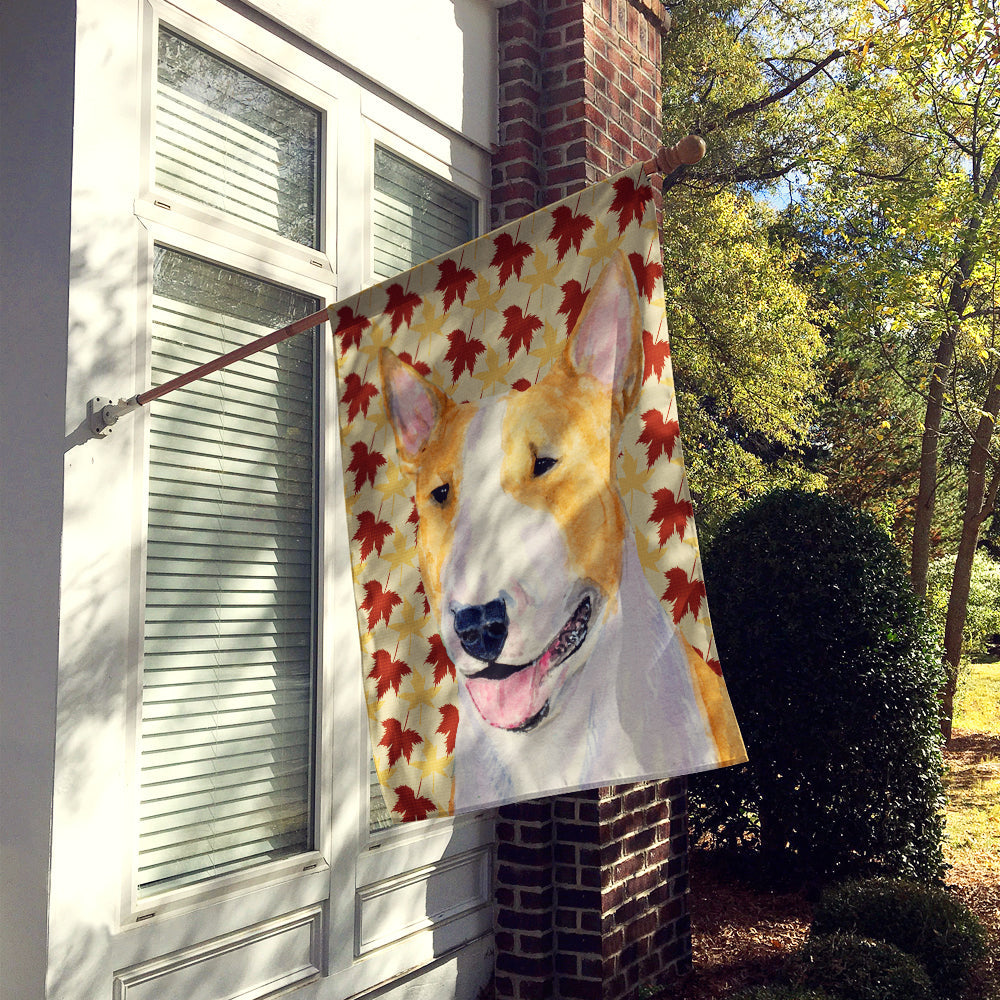 Bull Terrier Fall Leaves Portrait House Flag 28x40 Porch Sleeve Pole Decorative Outside Yard Banner Artwork Wall Hanging, Polyester