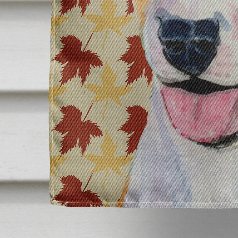 Bull Terrier Fall Leaves Portrait House Flag 28x40 Porch Sleeve Pole Decorative Outside Yard Banner Artwork Wall Hanging, Polyester