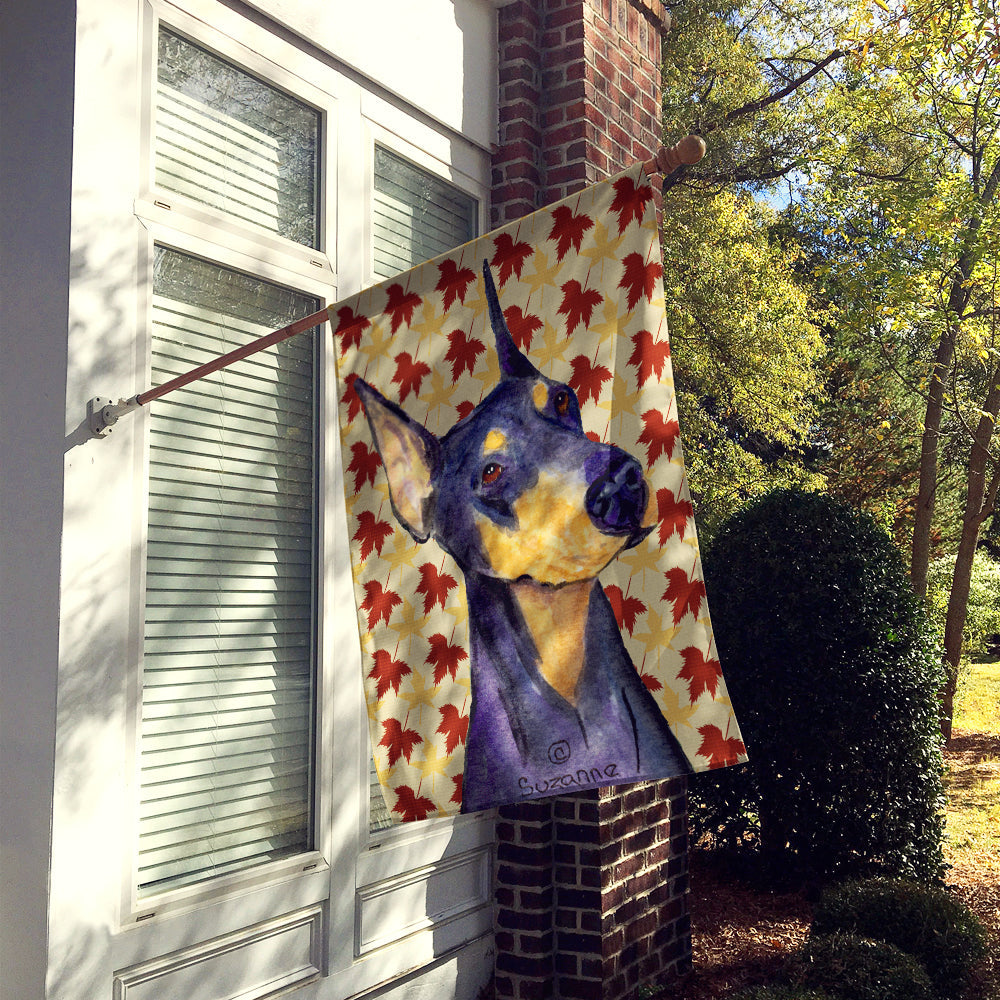 Doberman Fall Leaves Portrait House Flag 28x40 Porch Sleeve Pole Decorative Outside Yard Banner Artwork Wall Hanging, Polyester