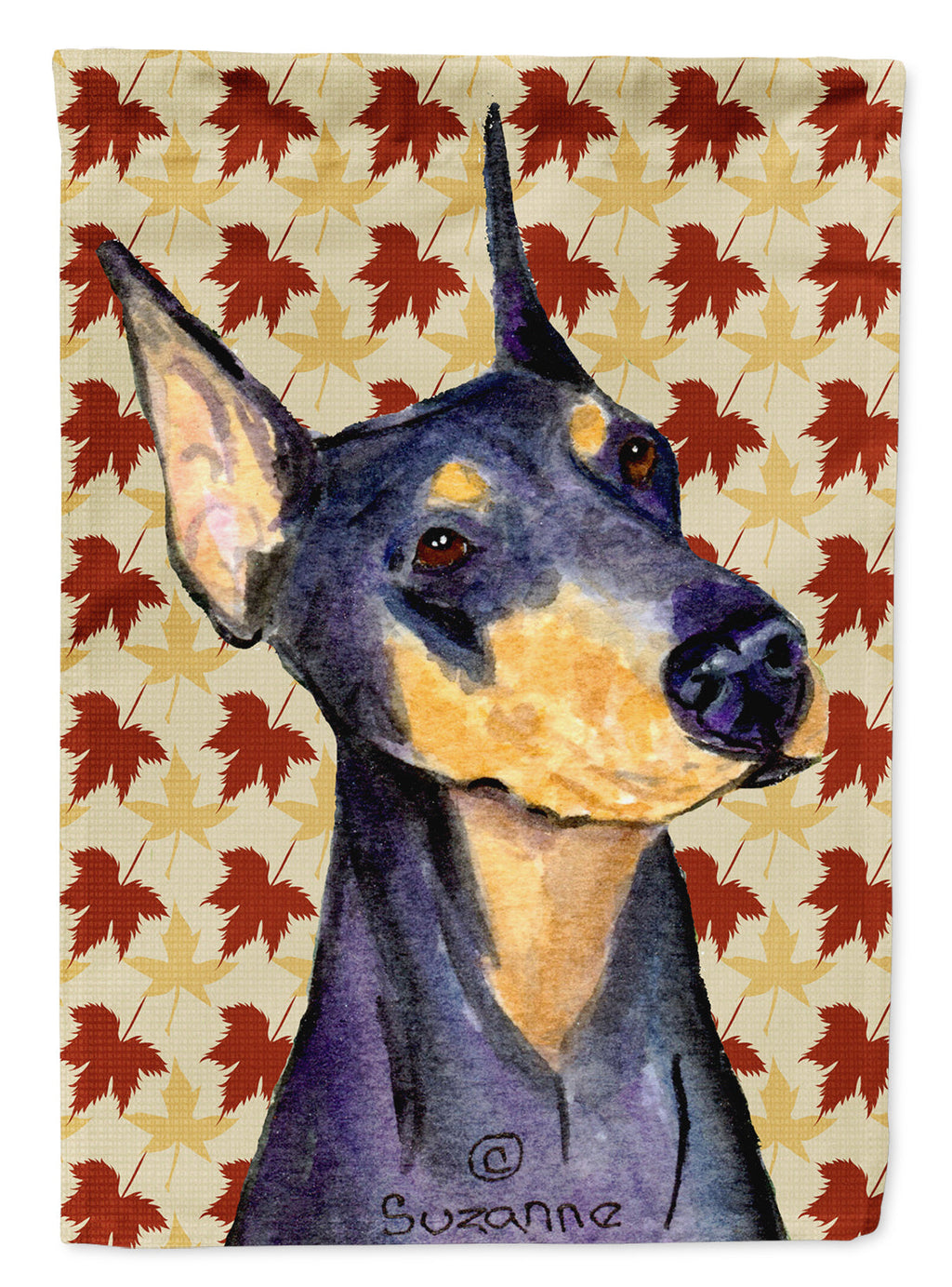 Doberman Fall Leaves Portrait House Flag 28x40 Porch Sleeve Pole Decorative Outside Yard Banner Artwork Wall Hanging, Polyester