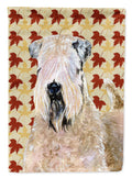 Wheaten Terrier Soft Coated Fall Leaves Portrait House Flag 28x40 Porch Sleeve Pole Decorative Outside Yard Banner Artwork Wall Hanging, Polyester