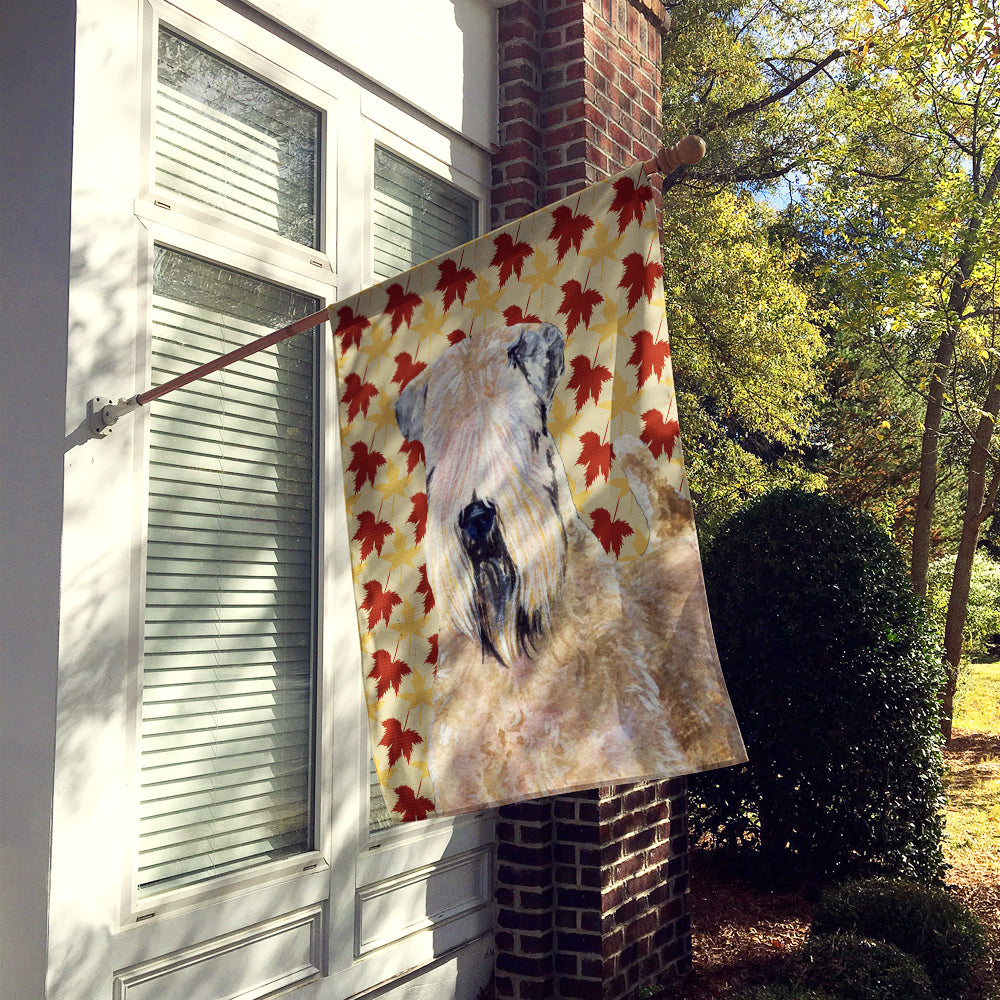 Wheaten Terrier Soft Coated Fall Leaves Portrait House Flag 28x40 Porch Sleeve Pole Decorative Outside Yard Banner Artwork Wall Hanging, Polyester