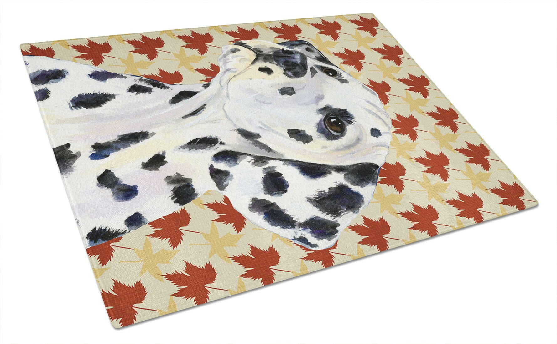 Dalmatian Fall Leaves Portrait Cutting Board Tempered Glass Kitchen Cutting Surface, Heat Resistant Chopping, Non-Slip Feet, Food Prep & Serving