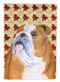 Bulldog English Fall Leaves Portrait House Flag 28x40 Porch Sleeve Pole Decorative Outside Yard Banner Artwork Wall Hanging, Polyester