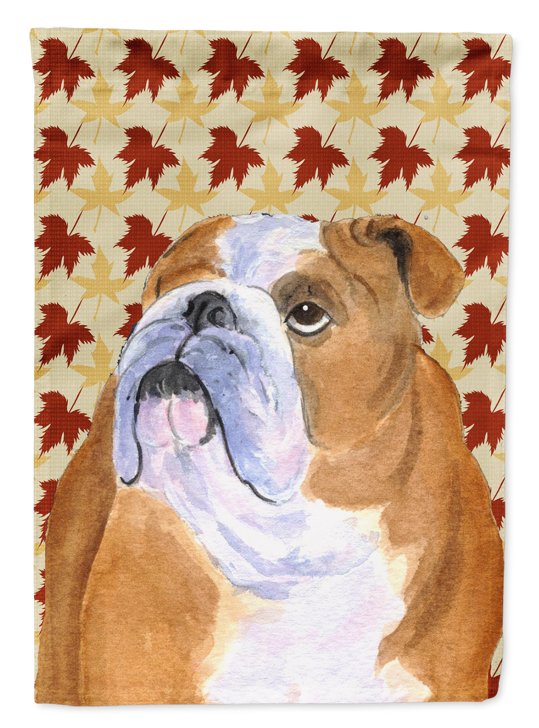 Bulldog English Fall Leaves Portrait House Flag 28x40 Porch Sleeve Pole Decorative Outside Yard Banner Artwork Wall Hanging, Polyester