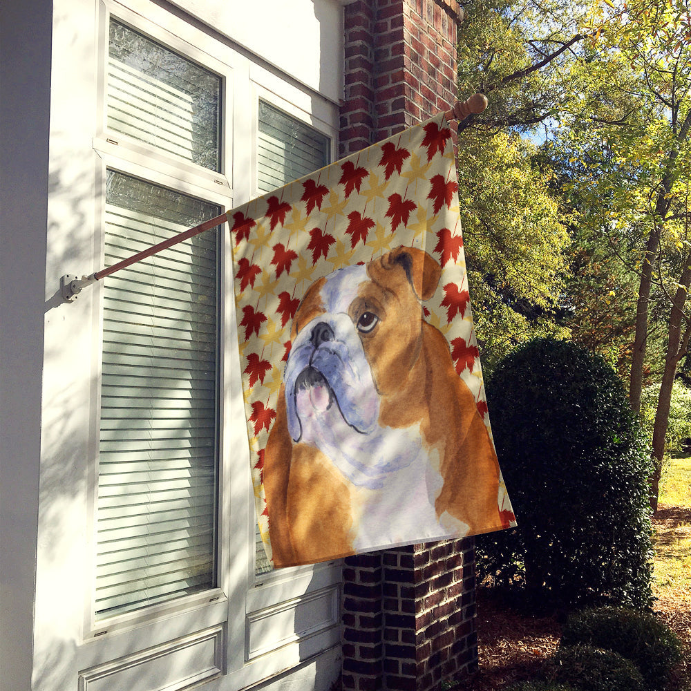Bulldog English Fall Leaves Portrait House Flag 28x40 Porch Sleeve Pole Decorative Outside Yard Banner Artwork Wall Hanging, Polyester