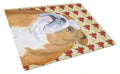 Bulldog English Fall Leaves Portrait Cutting Board Tempered Glass Kitchen Cutting Surface, Heat Resistant Chopping, Non-Slip Feet, Food Prep & Serving