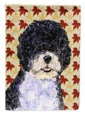 Portuguese Water Dog Fall Leaves Portrait House Flag 28x40 Porch Sleeve Pole Decorative Outside Yard Banner Artwork Wall Hanging, Polyester