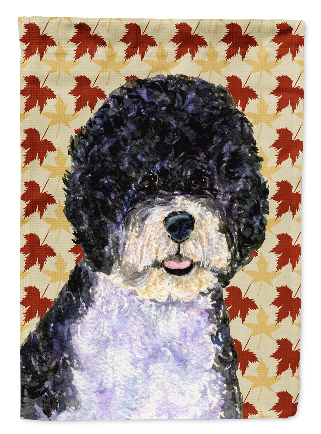 Portuguese Water Dog Fall Leaves Portrait House Flag 28x40 Porch Sleeve Pole Decorative Outside Yard Banner Artwork Wall Hanging, Polyester